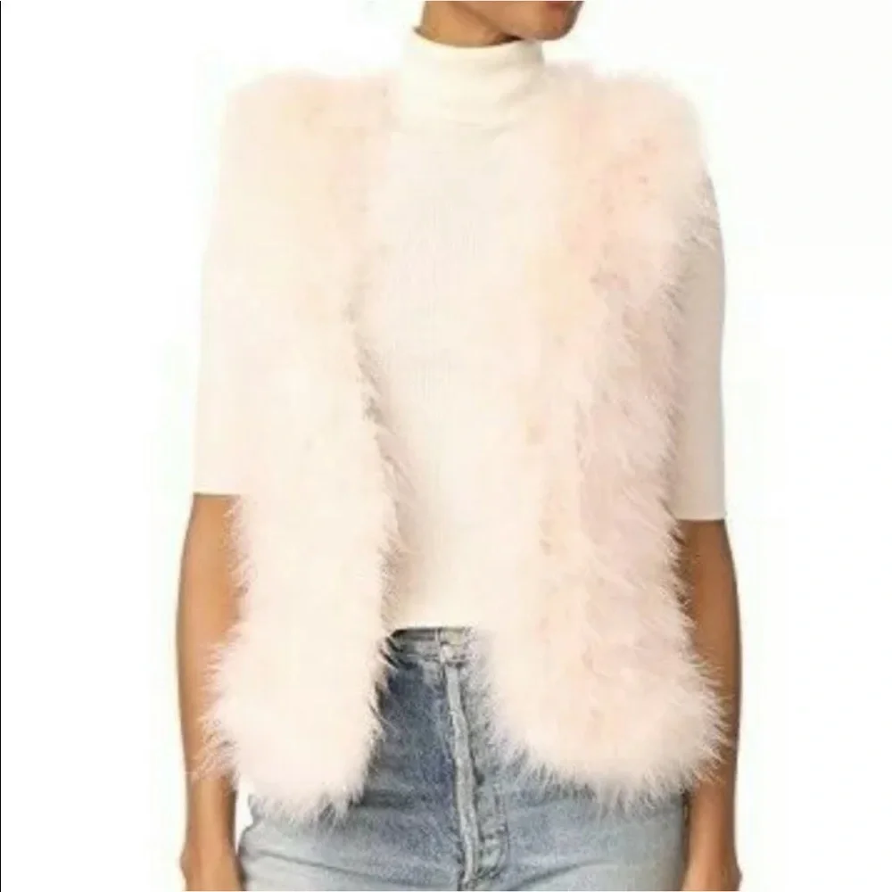 CLUB MONACO MARABOU FEATHER IVORY NUDE VEST​​​​​​​